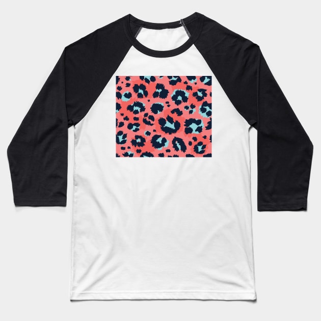 Pink And Red Leopard Animal Print Skin Baseball T-Shirt by RajaGraphica